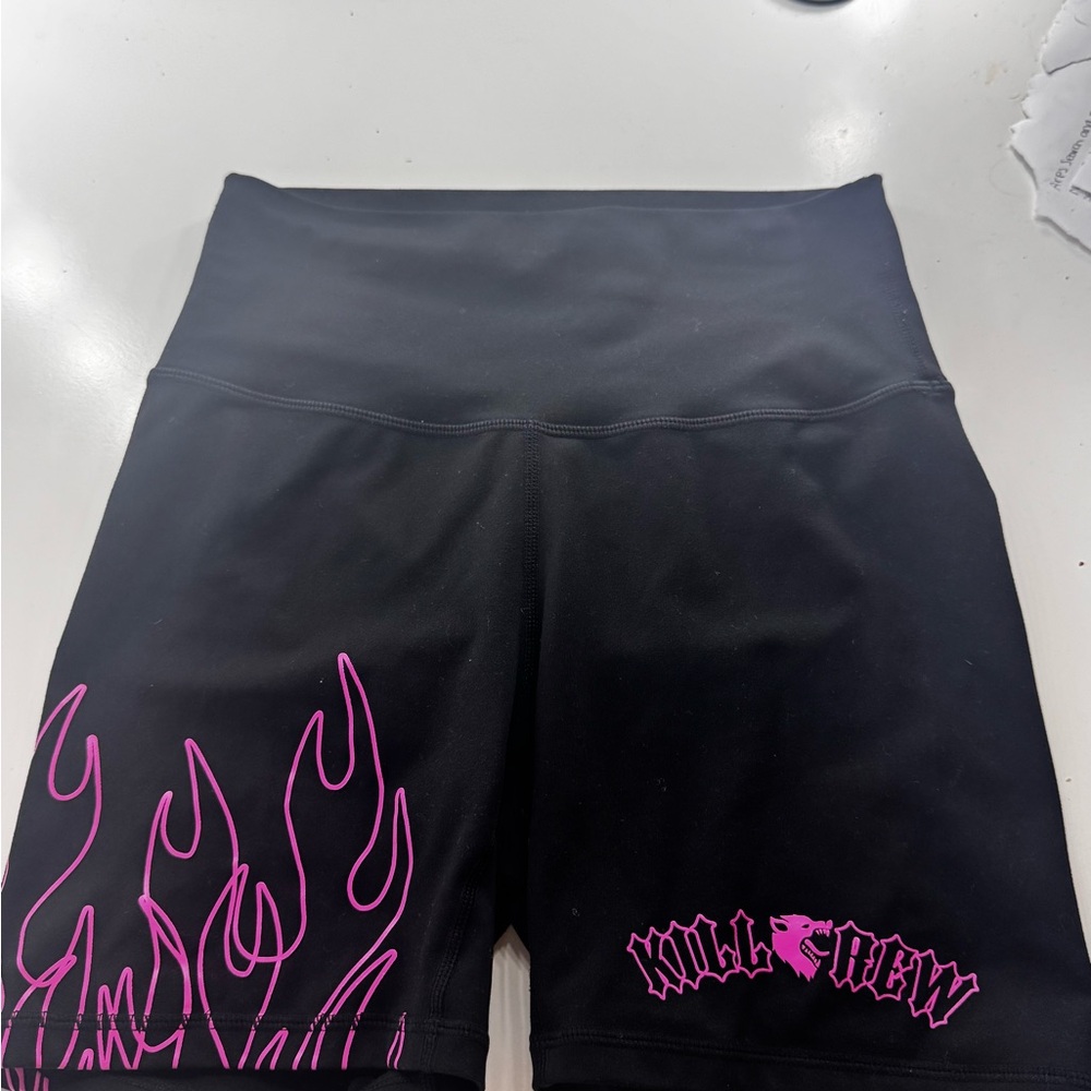 Kill Crew Women's Black Bike Shorts with Pink Flame Accents